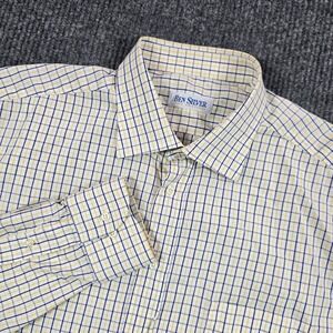 Ben Silver Shirt Mens 36 White Yellow Blue Check Button-Up Long‎ Sleeve